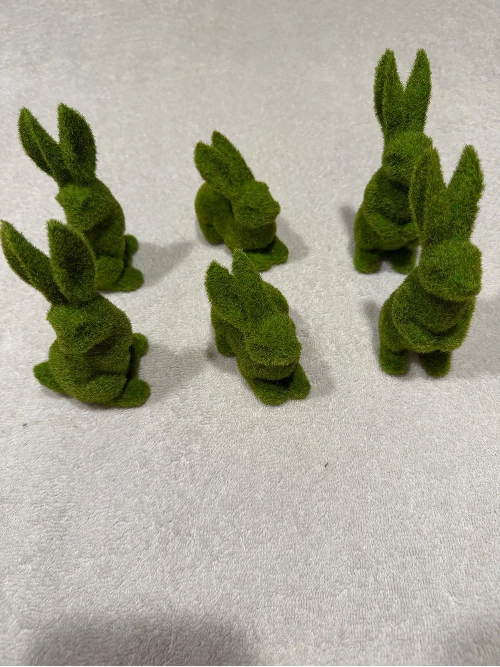 Green Moss Bunny Figurines - Decorative Small Accents set of 6